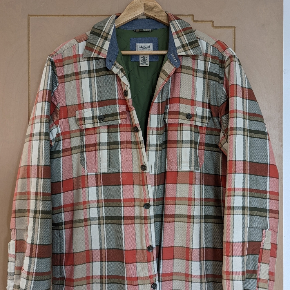 LLBean Orange Plaid Shirt Jacket
